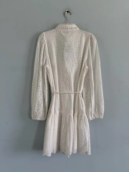 NWT Antonio Melani Brynn Eyelet White Button Front Long Sleeve Tie Waist Dress - Picture 4 of 7